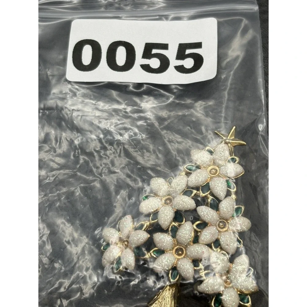 Vintage Unsigned Lia Lalique Flowers Tree Brooch Christmas Glitter Book Piece